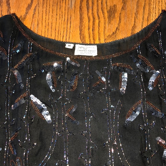 Vintage Beautiful formal black tie beaded Jeffrey Lawrence blouse top M - Picture 2 of 6